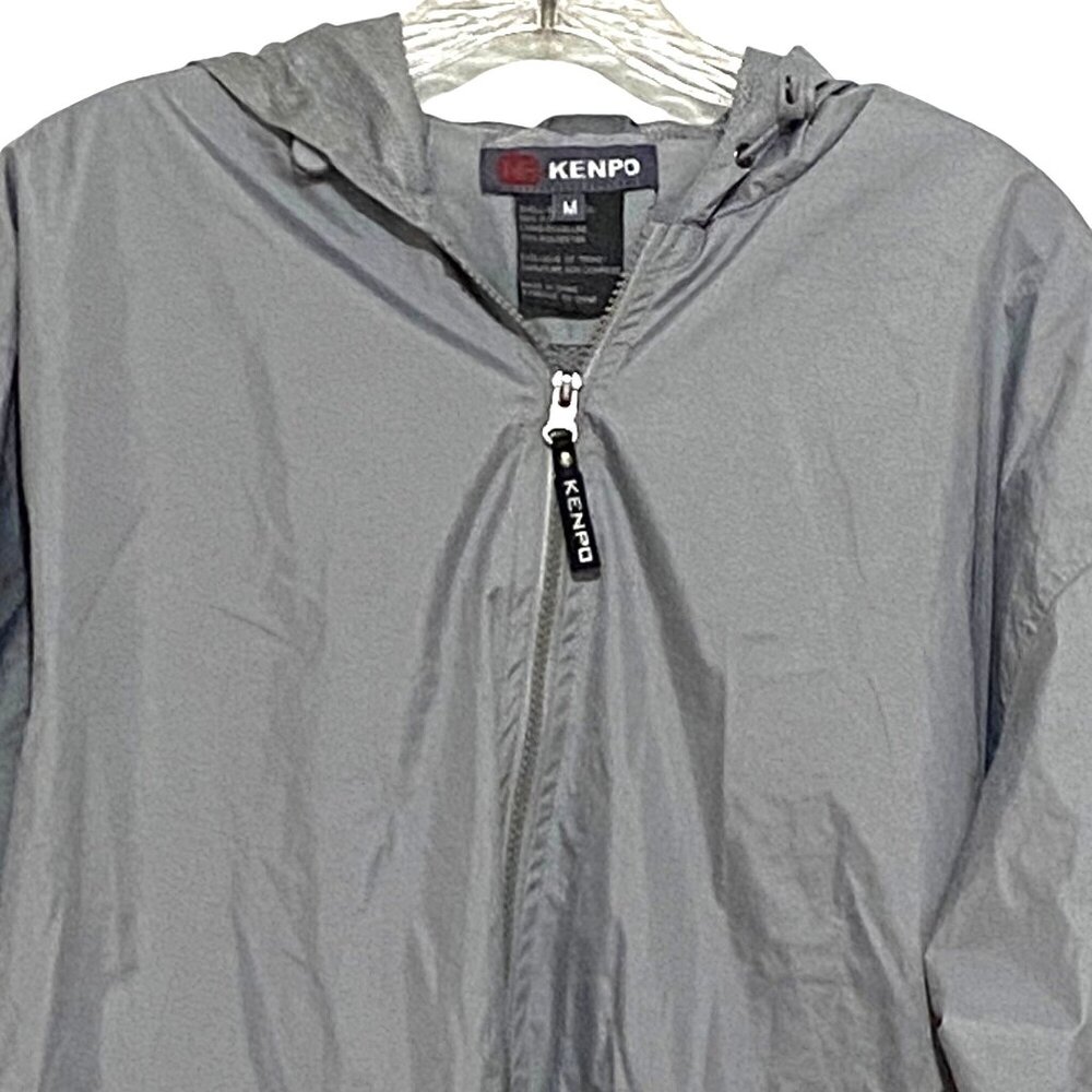 Y2K Mens Hooded Windbreaker Jacket M Gray‎ Spring Fall Classic Athleisure Sporty